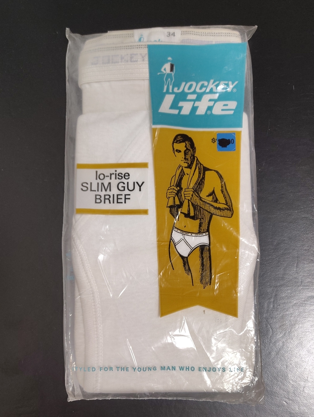 1968 VTG Jockey Life Lo Rise Slim Guy Men Brief WHITE -100% Cotton -Size 34 NOS